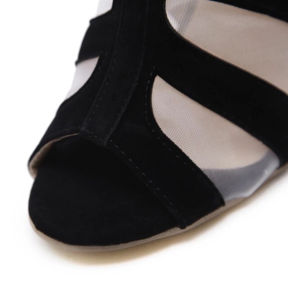 Sculpted Silk and Flock Stripe Peep Toe Booties - Picture 7 of 8